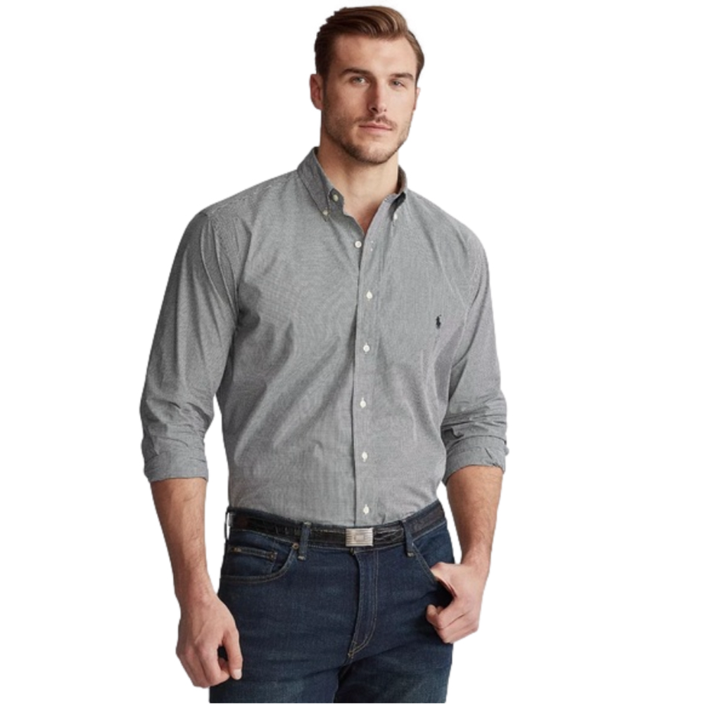 Polo Ralph Lauren Men's Slim-Fit Black/Grey Poplin Shirt - Size XL